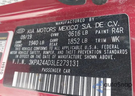 2020 Kia Rio S z USA, uszkodzony, nr VIN 3KPA24AD3LE273131